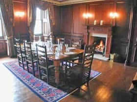 traditional dining room with fire