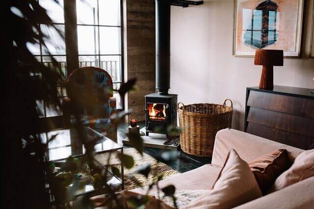 living space with wood burning stove