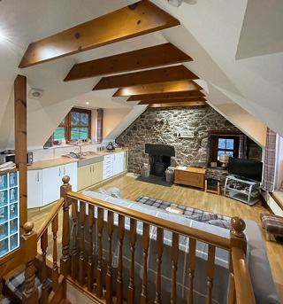 kitchen dining area and wood burning stove