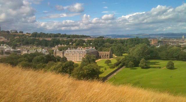 Edinburgh city view towards Holyrood Palace and Royal mile