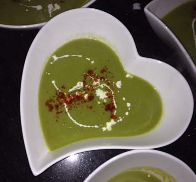 local food served in heart shaped bowls