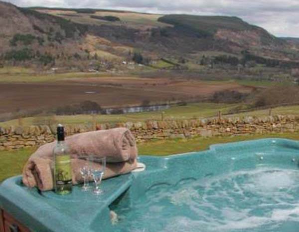 hot tub with highland view
