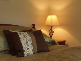 double bedroom with mountain view