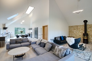 open plan living room in rented chalet